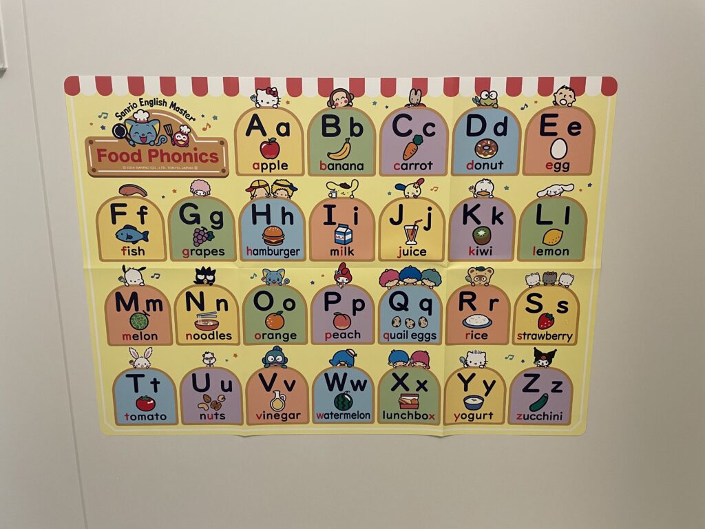 サンリオイングリッシュマスターの無料サンプルに入っている、お風呂で使えるABCシート。